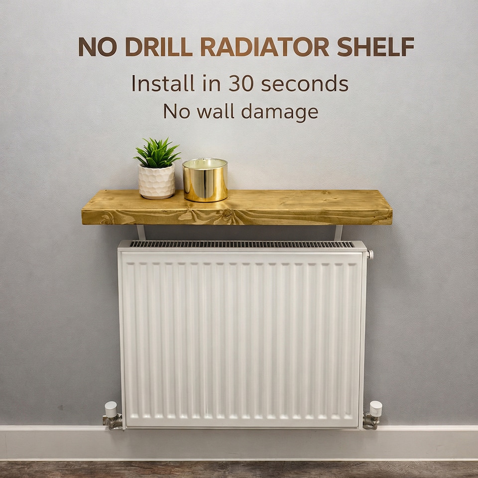 image 1 of MKGT Solid Wood Radiator Shelf with No-Drill Brackets, Handmade in UK, Dark Oak – 50cm
