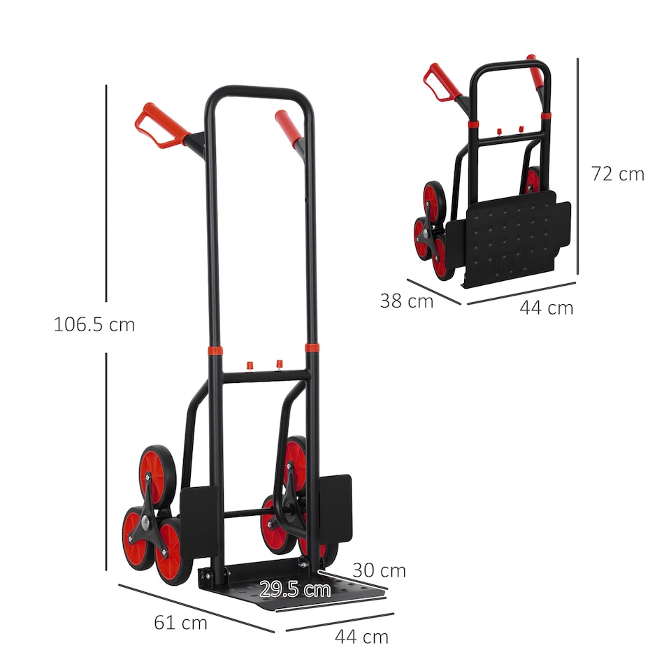 image 1 of DURHAND Trolley Hand Trucks 6-Wheels Foldable Load Cart Steel, Red