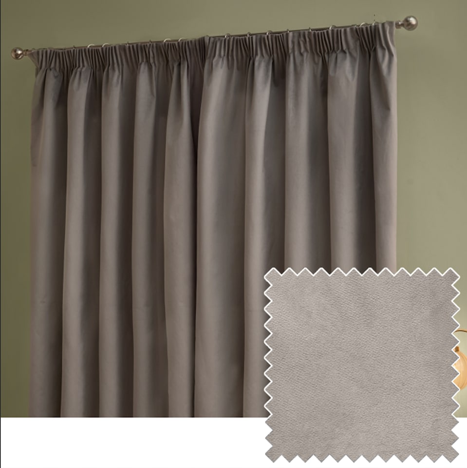 image 1 of furn. The Ultimate Velvet Blackout Pencil Pleat Curtain Pair, Silver, (W)117x (D)137cm | Silver | Silver | One Size