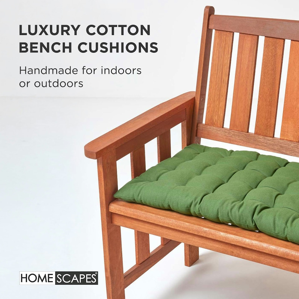 image 1 of Homescapes Garden Bench Cushion Luxury 3 Seater 100% Cotton Indoor Outdoor Seat Pad Green | 143 x 48 cm
