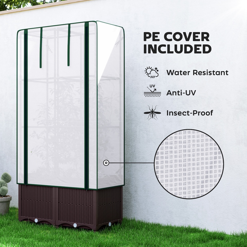 image 1 of Outsunny Plastic Vegetable Planter with Trellis, 80 x 40 x 140 cm | Brown | Brown