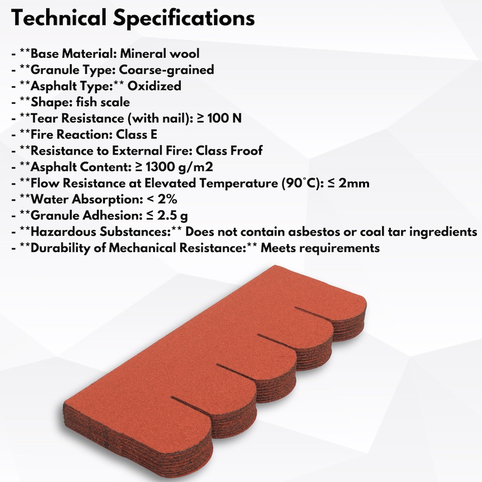 image 1 of Premium Asphalt Roof Shingles - Fish Scales Design 80 x 31.5 cm Weather Resistant Roofing Felt (25 Pcs)