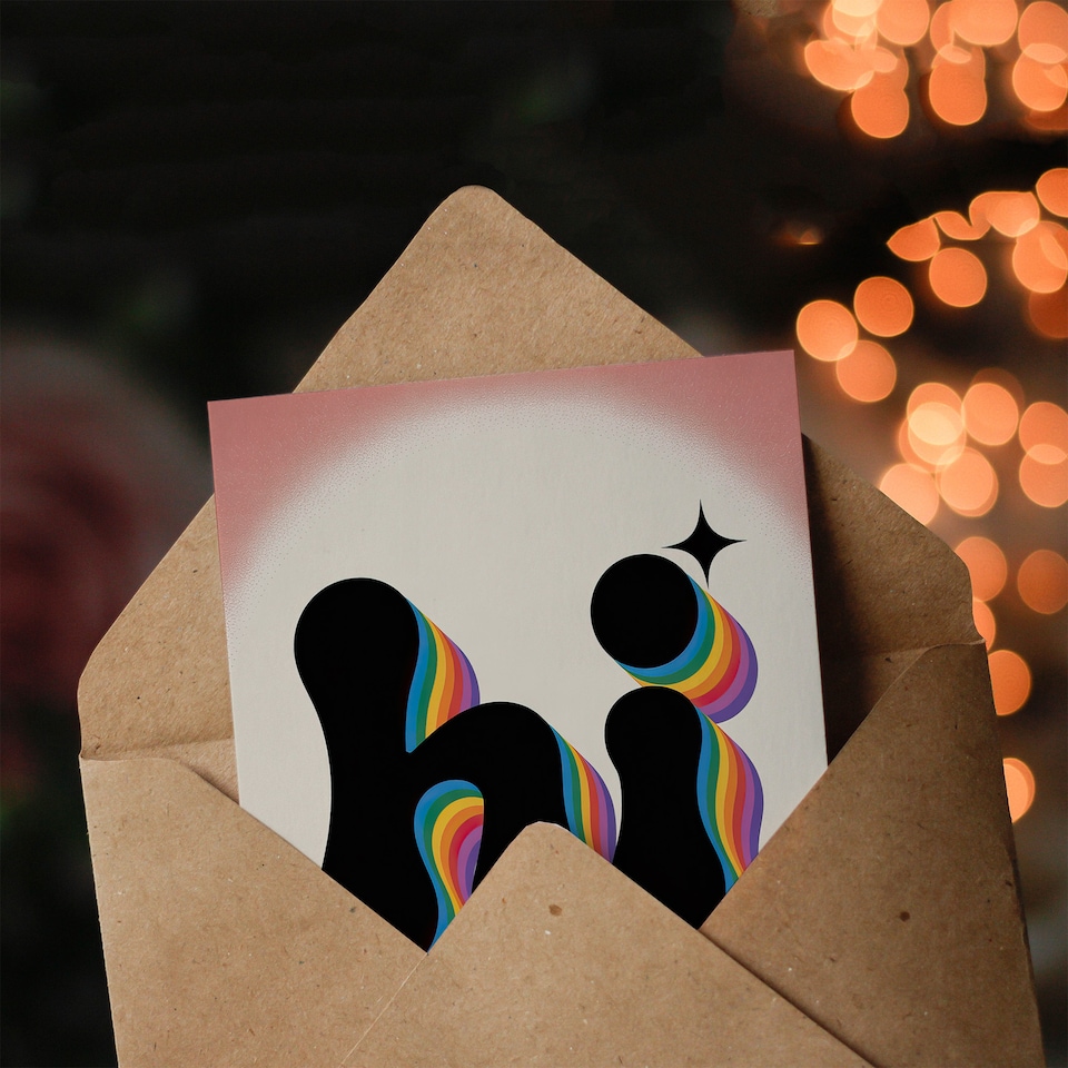 image 1 of Hi Colourful Retro Rainbow Font Typography Thinking Of You Greeting Card