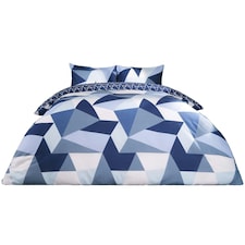 OHS Geometric Shapes Duvet Cover and Pillowcase Set, Single - Navy Blue