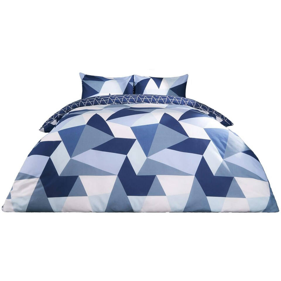 image 1 of OHS Geometric Shapes Duvet Cover and Pillowcase Set, Single - Navy Blue