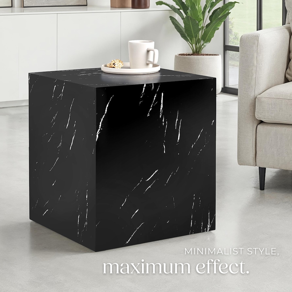 image 1 of Coffee Table Lasley in a Modern Minimalist Cube Design with Luxury Materials | Black | Black marble look | 45 x 45 x 50 cm | 1