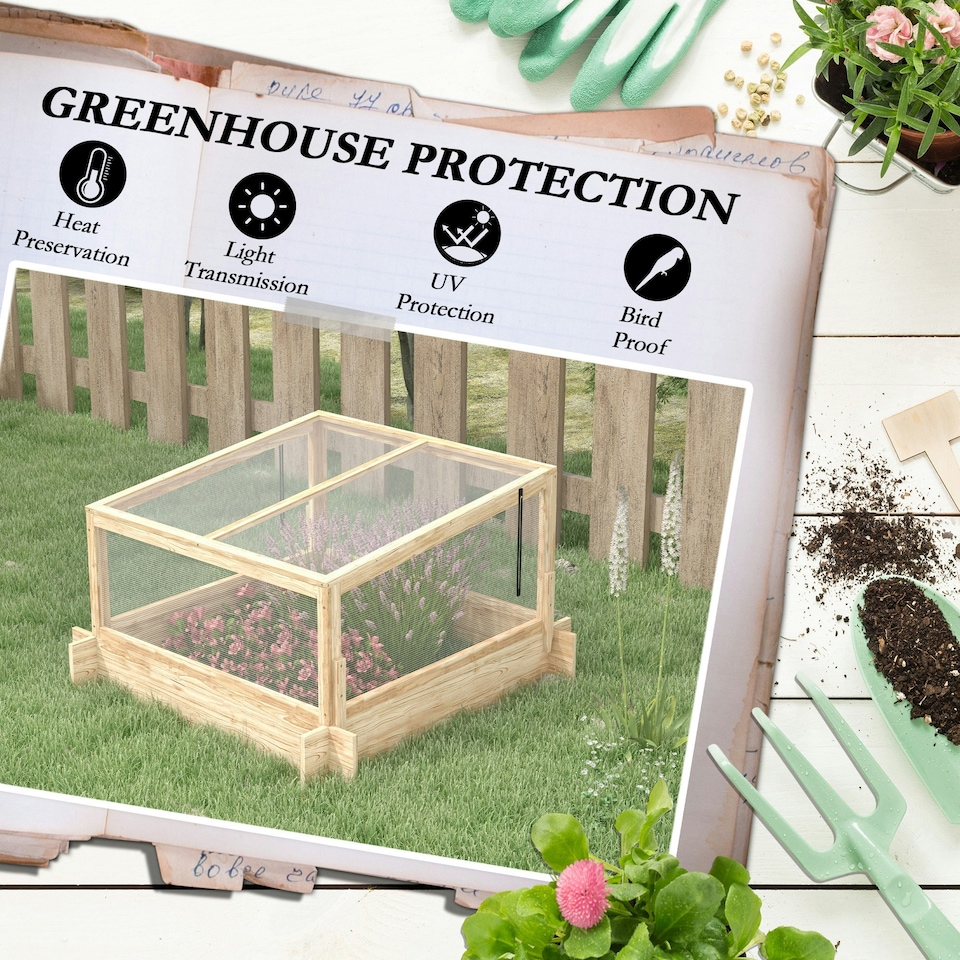 image 1 of Outsunny Outdoor Raised Garden Bed with Cold Frame Greenhouse and Openable Top