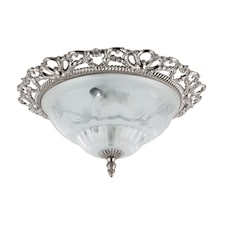 Traditional Satin Nickel and Floral Glass Flush Ceiling Light | Silver