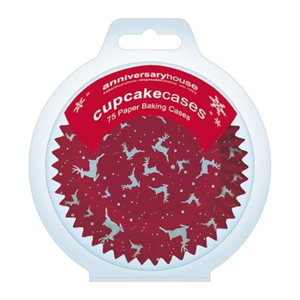 image 1 of Green & Red Reindeer Christmas Paper Cupcake Cases - Pack of 75