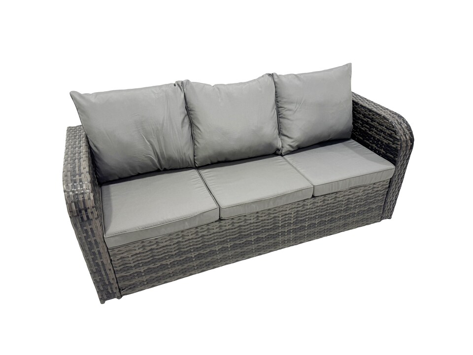 image 1 of Fimous Garden Rattan Outdoor Furniture Set 7 Seater with 3 Seater Sofa Big Stool 2 Side Table Dark Grey
