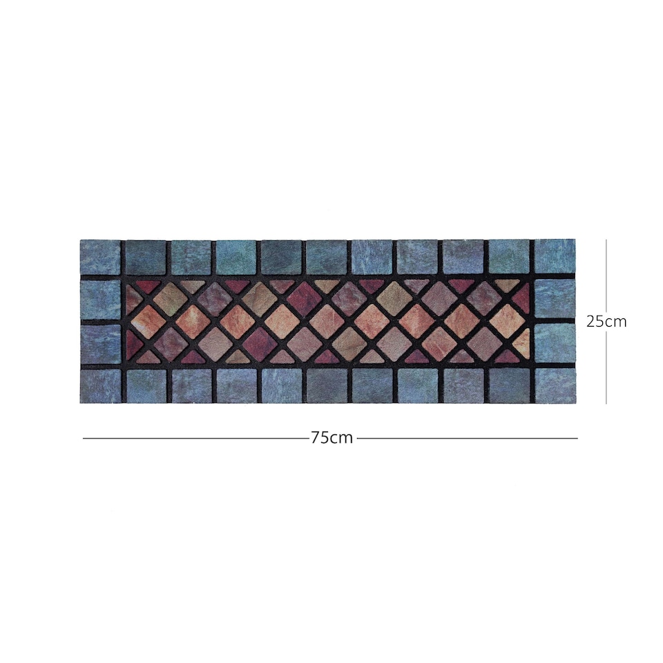image 1 of Nicoman Rubber Elegant Blue Tile Narrow Doormat - 75x25cm