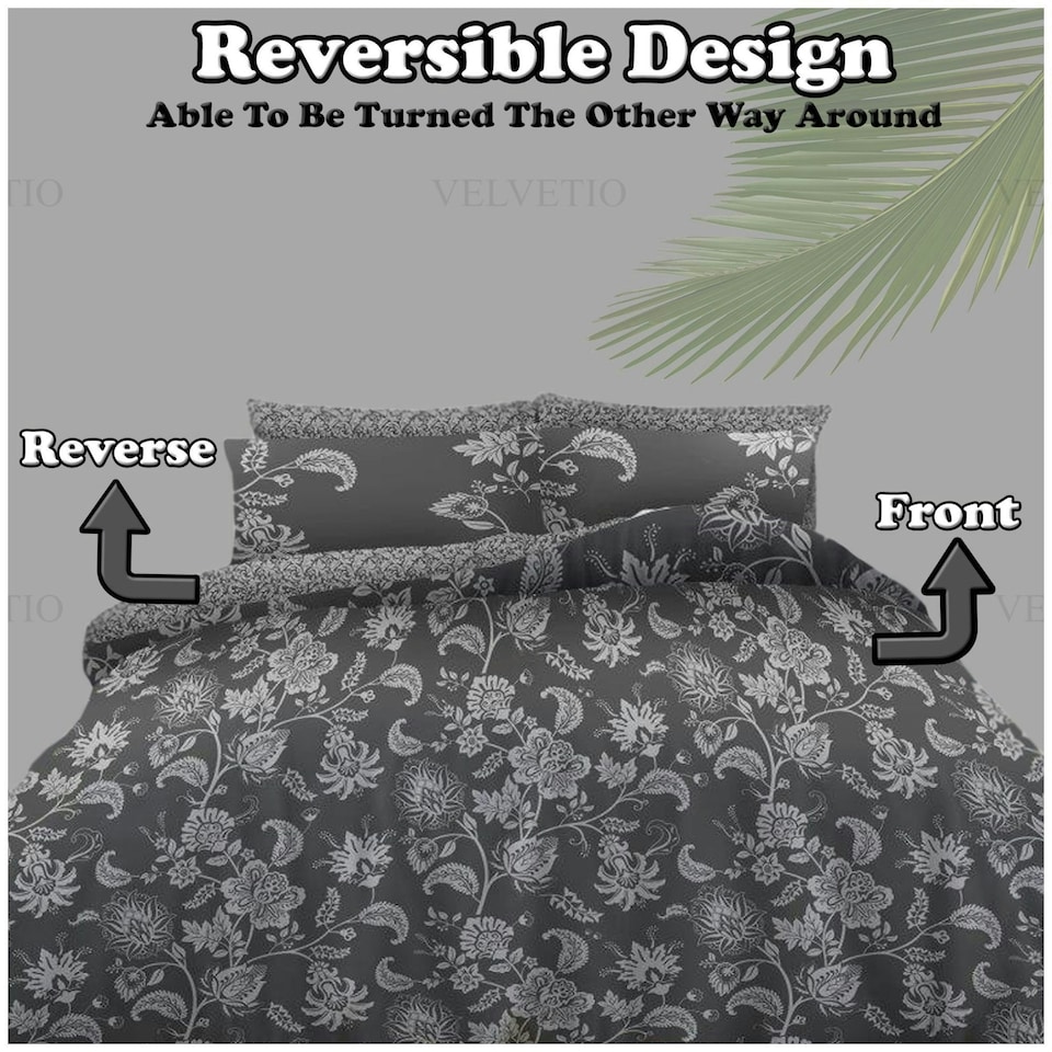 image 1 of VELVETIO Markland Paisley Complete Duvet Cover Set with Fitted Sheet Luxury Bedding Quilt Grey | King