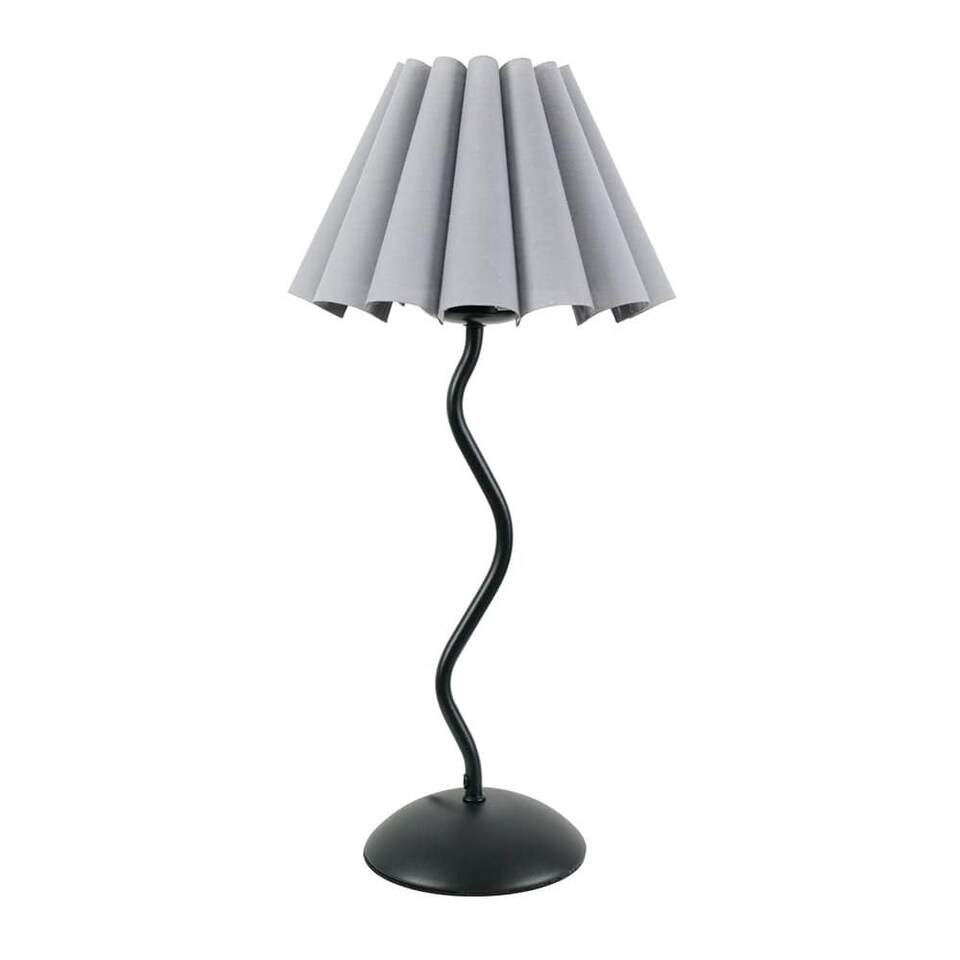 image 1 of ValueLights Wiggle Black Metal Table Lamp Grey Scallop Shade and Bulb