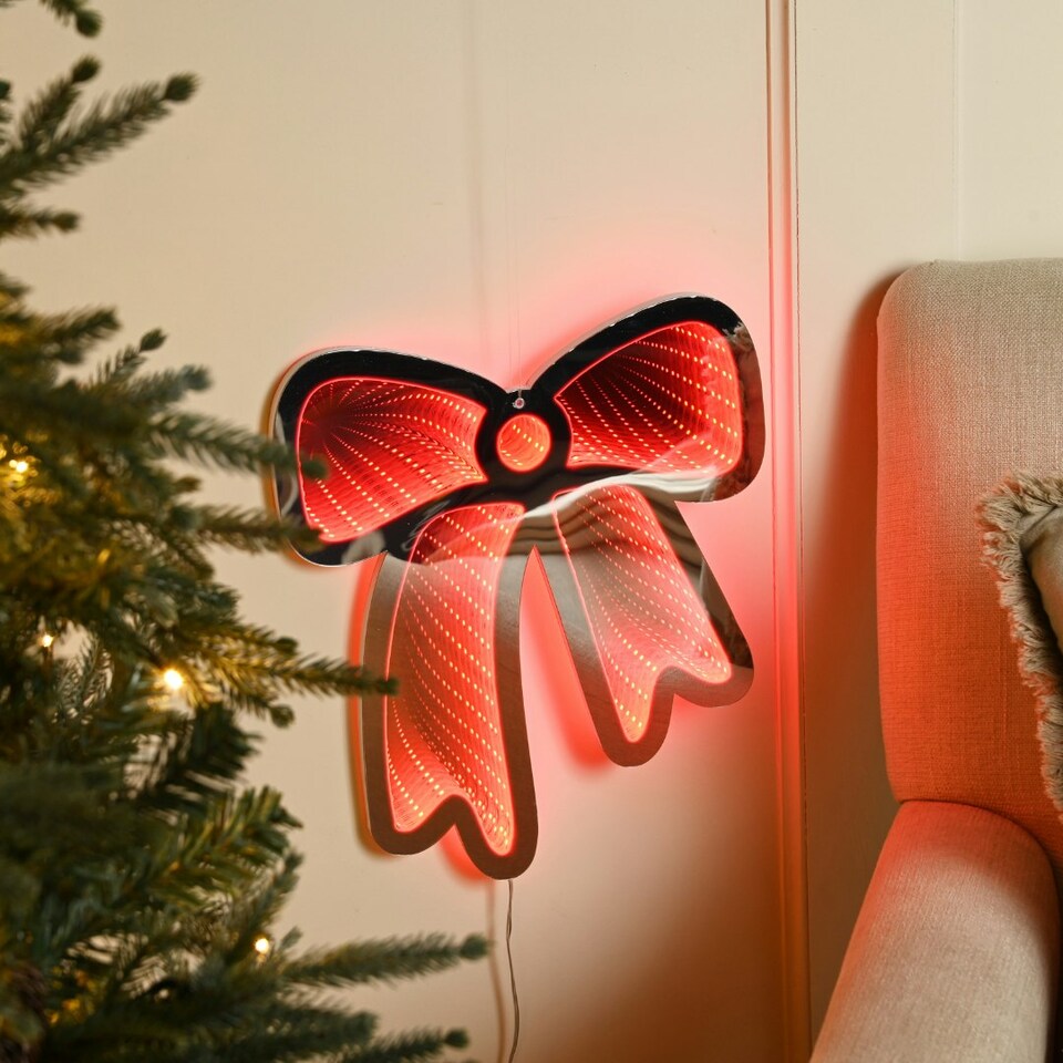 image 1 of 32cm Light up Hanging Bow Infinity Christmas Decoration with Red LEDs