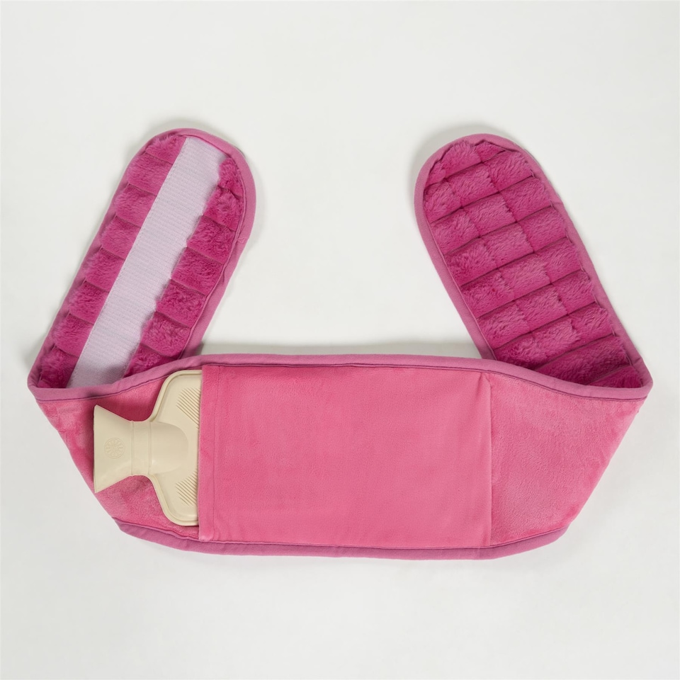 image 1 of OHS Ribbed Fleece Hot Water Bottle Belt Adjustable Heating Wrap | Pink