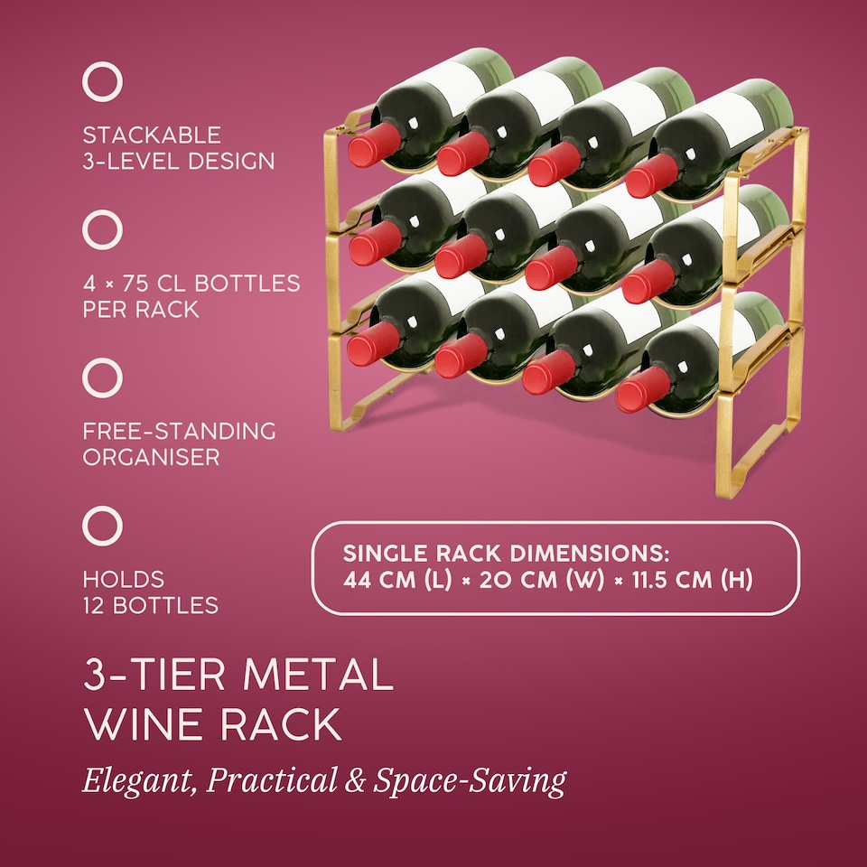 image 1 of Straame Gold 3 Tier Metal Wine Rack