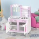 image 7 of HOMCOM Kids Kitchen Play Set Wooden Pretend Play Toy with Sounds Utensils Pans Storage Child Role Play Accessories for 3 Years Plus Pink