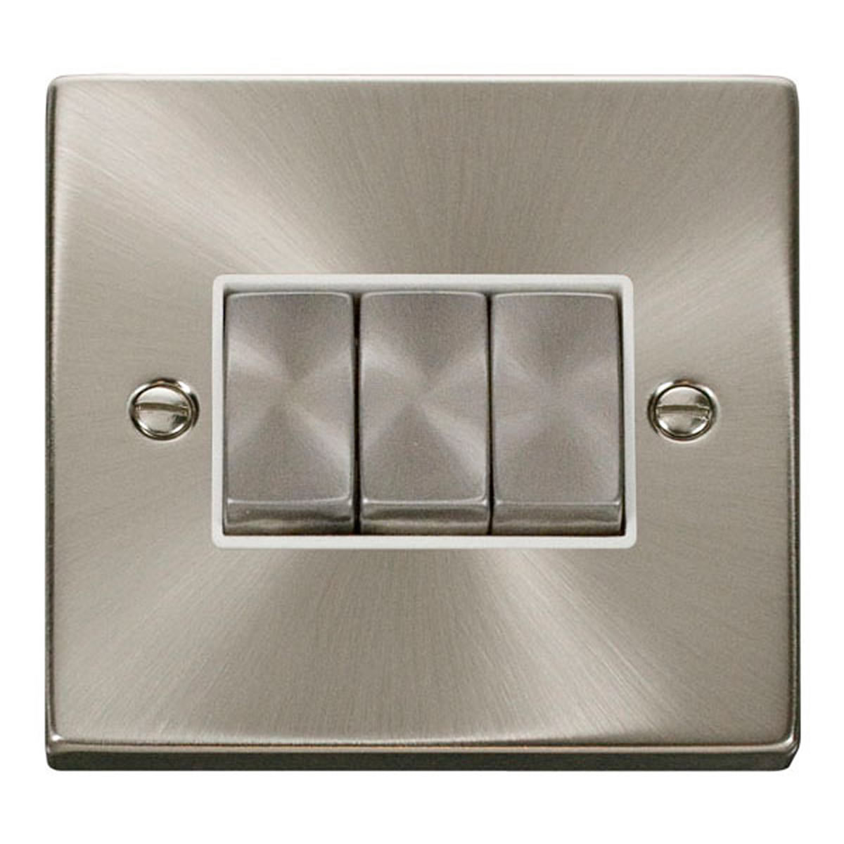 SE Home Satin / Brushed Chrome 10A 3 Gang 2 Way Ingot Light Switch in Metallic Silver