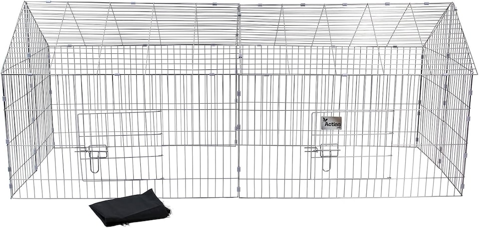 image 1 of Actiaspet - Grey Metal Pet Run with Gabled Roof and Sunshade | 180 x 75 x 75cm