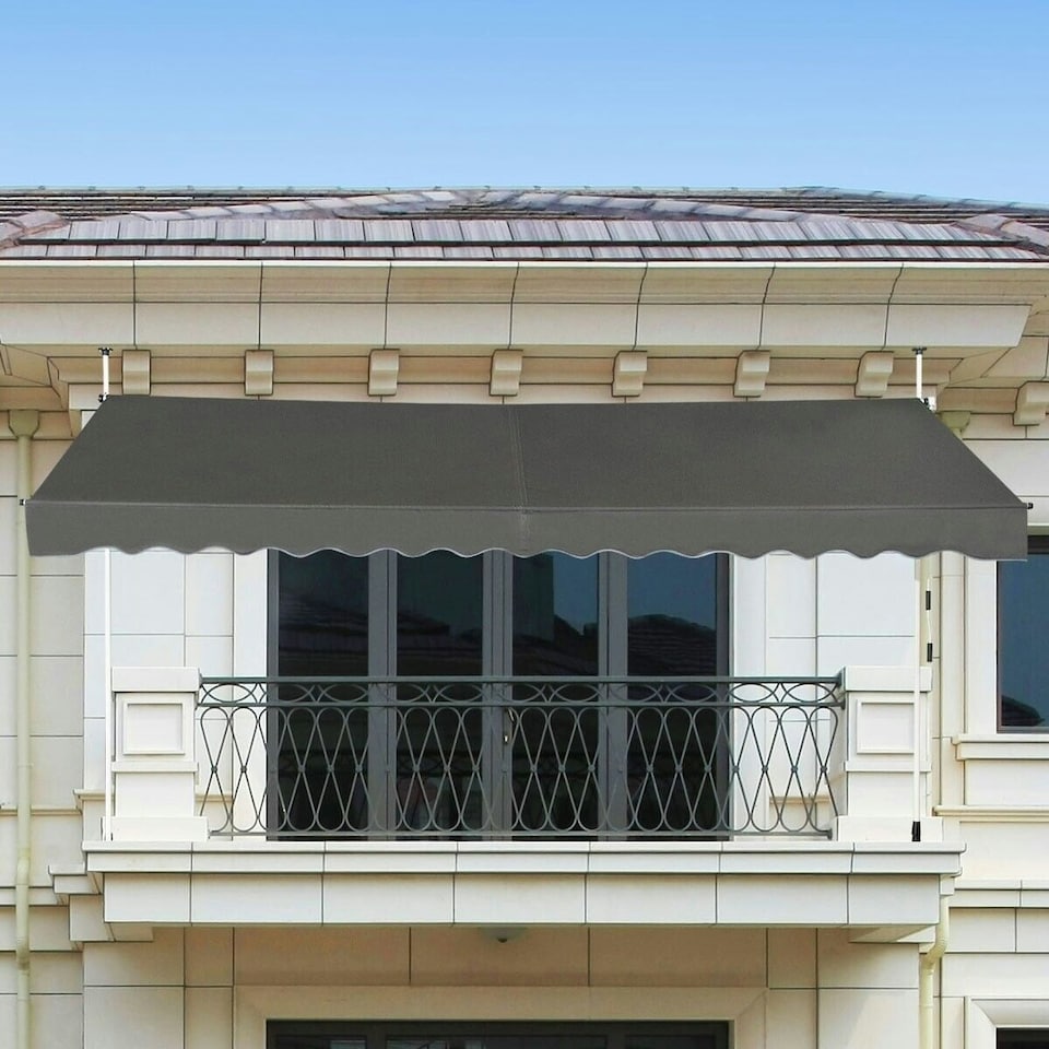 image 1 of COSTWAY 4M Telescopic Canopy Retractable Sun Shelter Grey | Grey