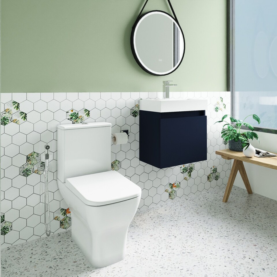 image 1 of Balterley Modern Bathroom Cloakroom Suite - Bathroom Cabinet Vanity Unit, Basin Tap and Toilet Set