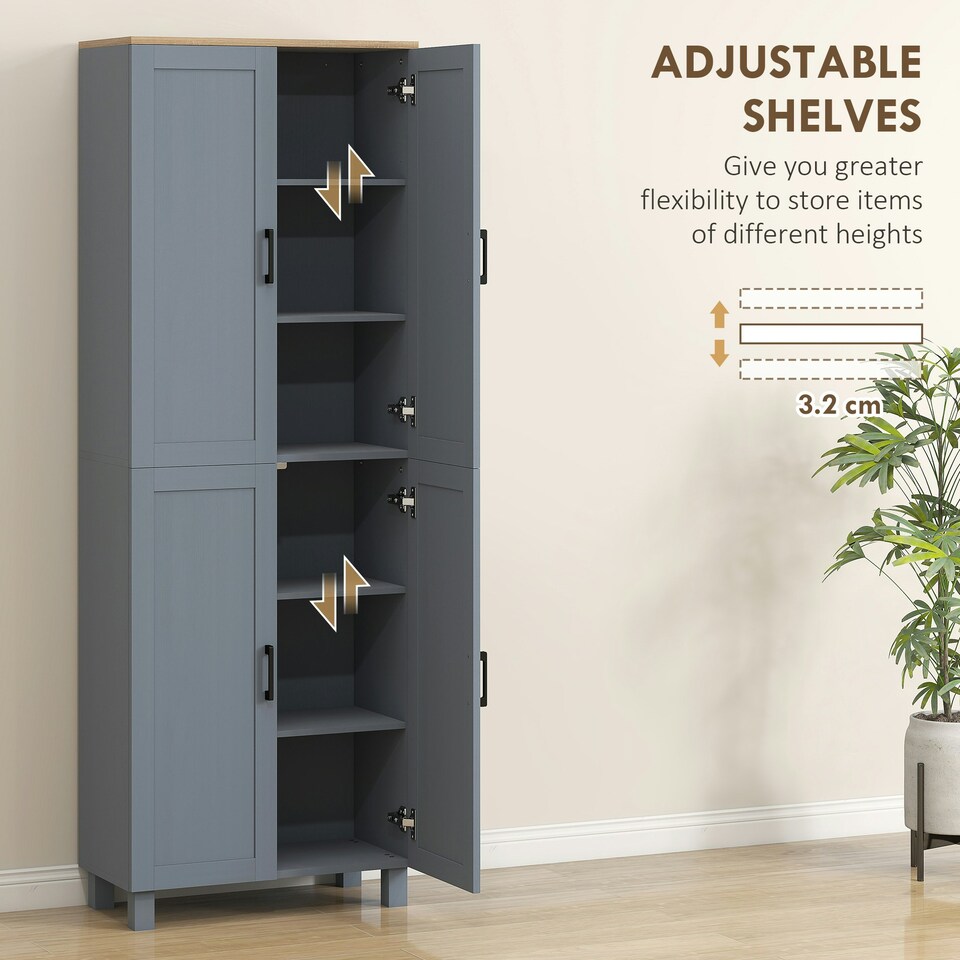 image 1 of HOMCOM Modern Kitchen Cupboard Storage Cabinet with 4 Shelves, Black Grey