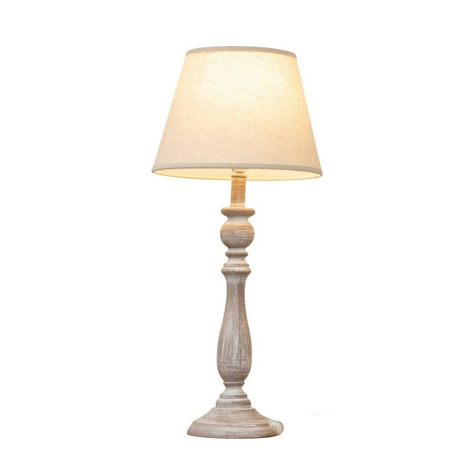 image 1 of Hill Interiors Dunum Column Linen Table Lamp (UK Plug) - White - 44cm x 13cm x 13cm