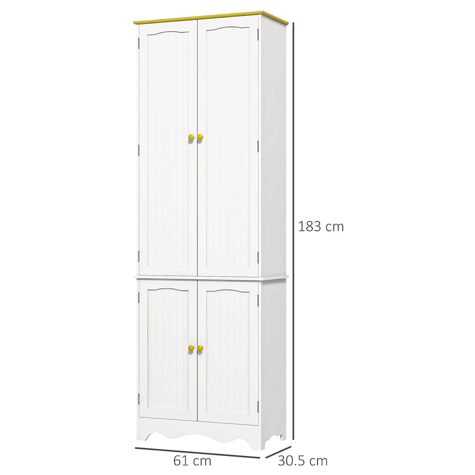 image 1 of HOMCOM Freestanding Kitchen Cupboard 4-Door Storage Cabinet w/ 4 Shelves, White