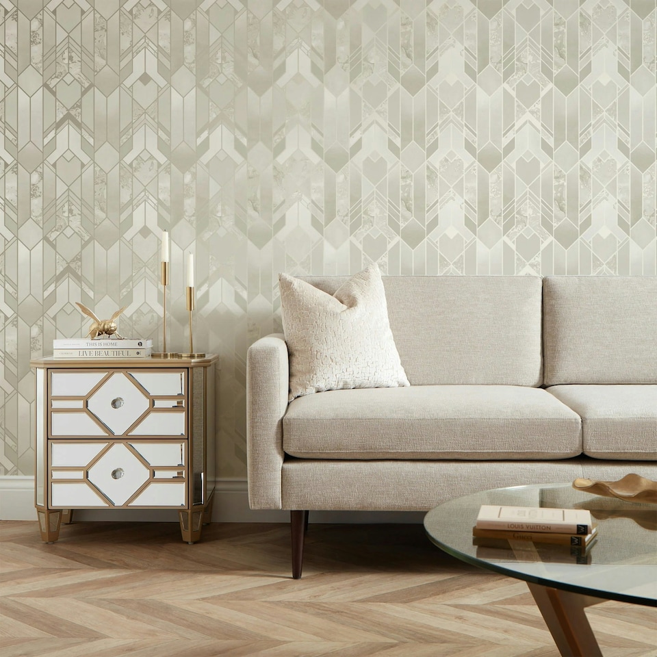 image 1 of Liquid Marble Geometric Wallpaper in Cream Multi