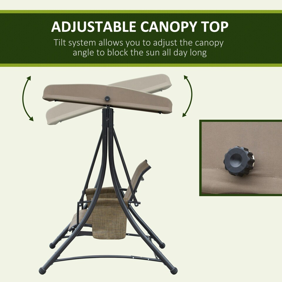 image 1 of Outsunny 3 Seat Metal Fabric Balcony Patio Swing Chair Brown