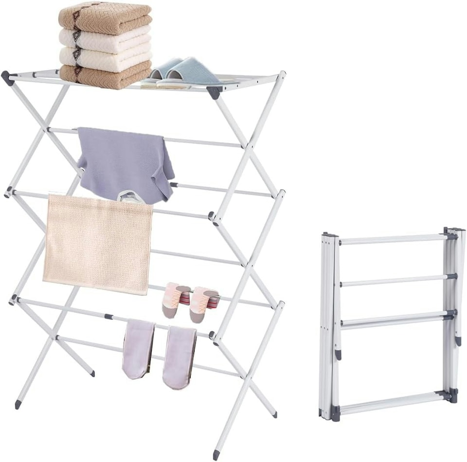 image 1 of 3 Tier 7.5m Drying Rack Extendable Compact Clothes Airer Laundry Indoor Outdoor - White