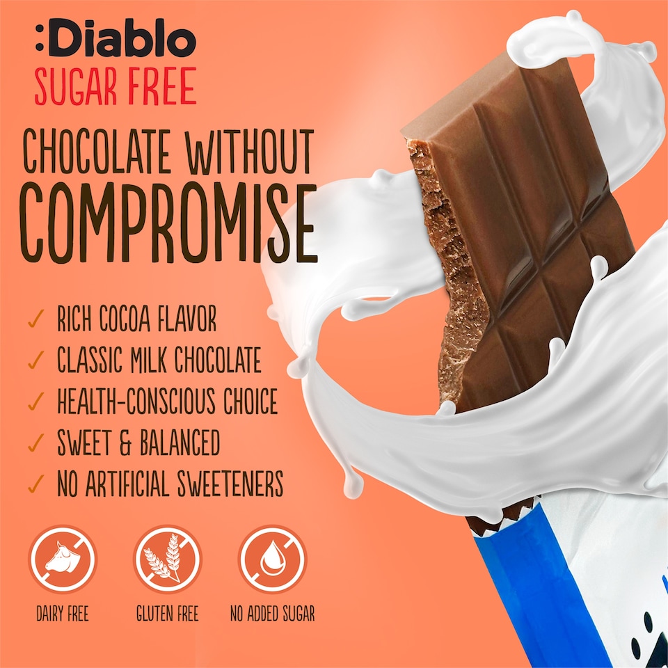 image 1 of Diablo No Added Sugar Milk Chocolate Bar 85g 3 Pack