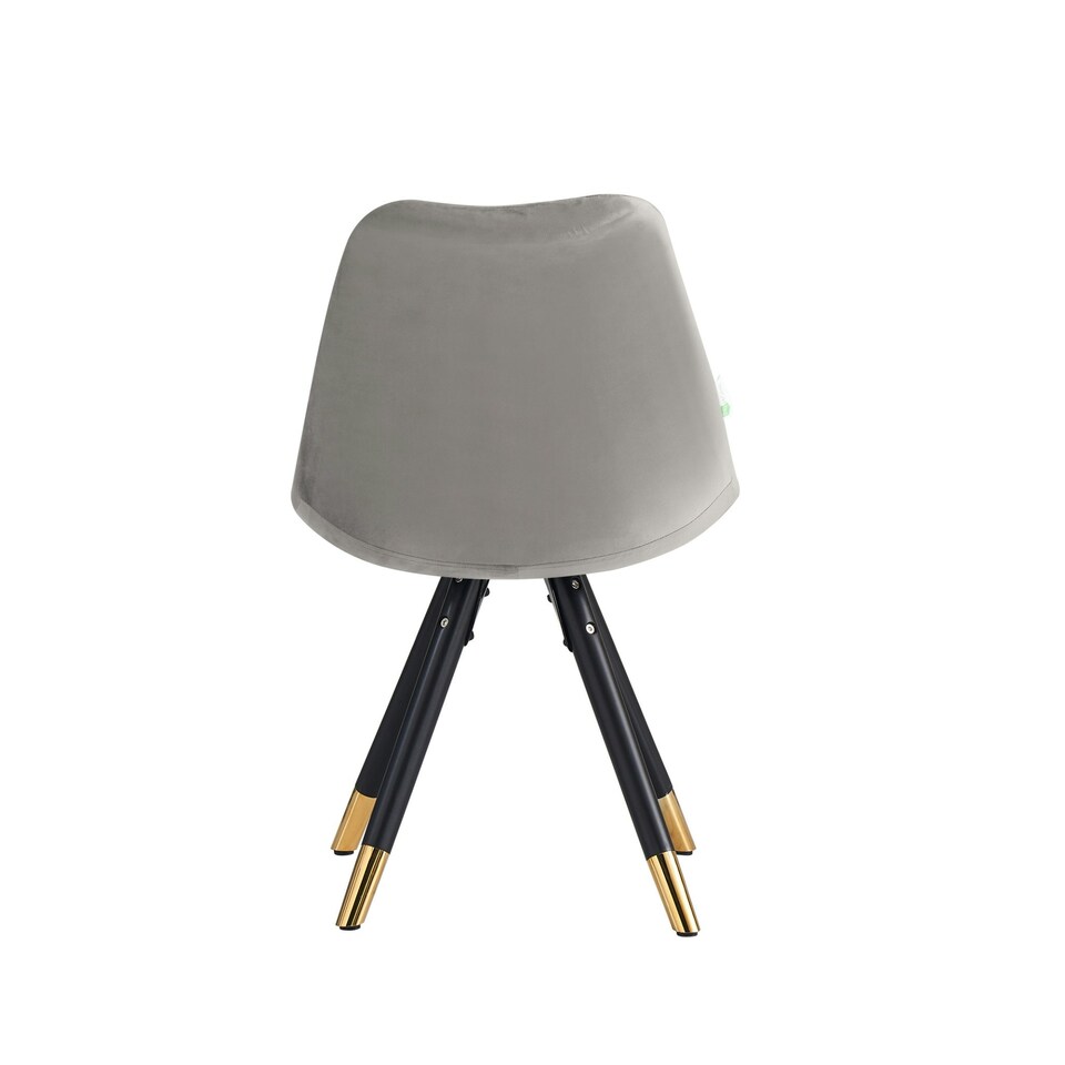 image 1 of Set of 6 Sofia Ergonomic Modern Dining Chairs Upholstered in Velvet, Metal Legs with Gold End Tips Grey | Dark Grey