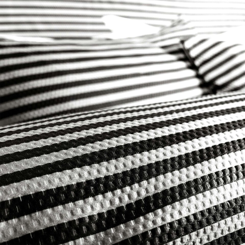 image 1 of OHS Stripe Embossed Soft Cosy Plush Plump Duvet Cover and Pillowcase Bedding Set Black | Black/Off White | King