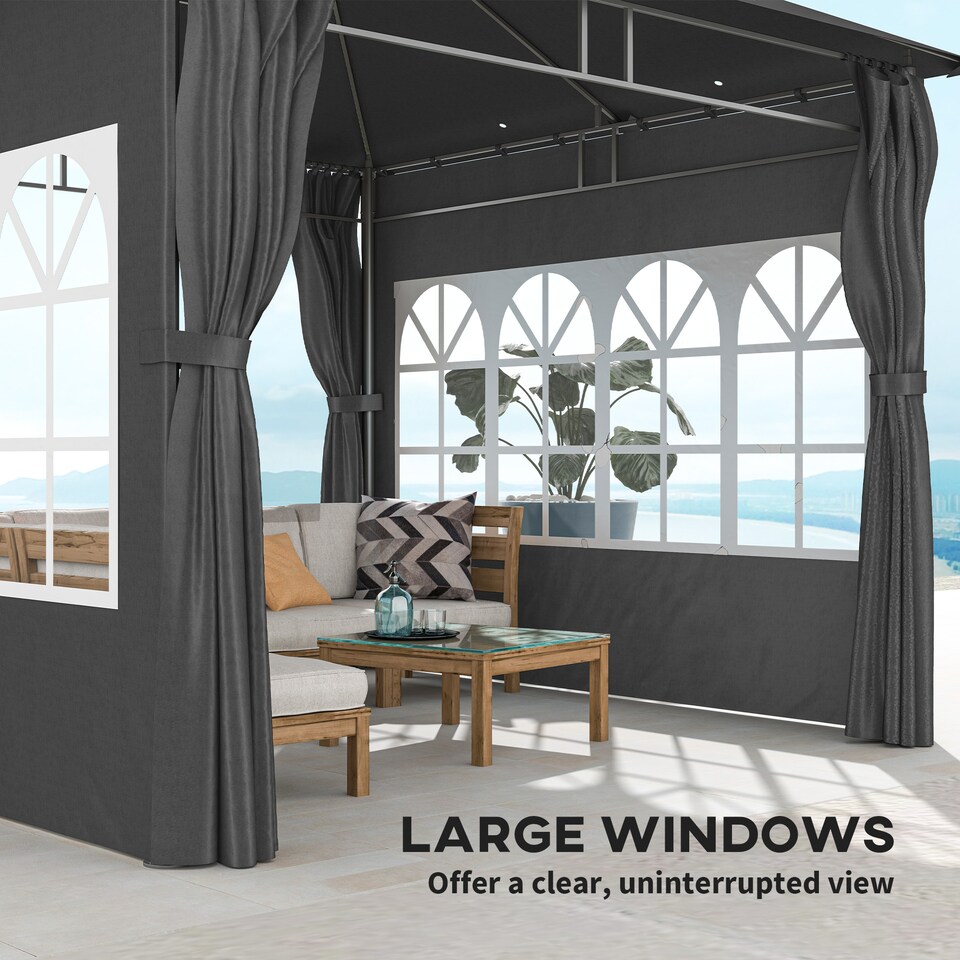 image 1 of Outsunny 3 x 3 m Garden Gazebo, Double Roof Metal Gazebo with Removable Sidewalls and Church Windows, Outdoor Canopy Shelter, Dark Grey