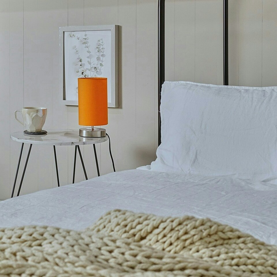 image 1 of ValueLights Pair Francis Chrome Touch Table Lamp Orange Shades