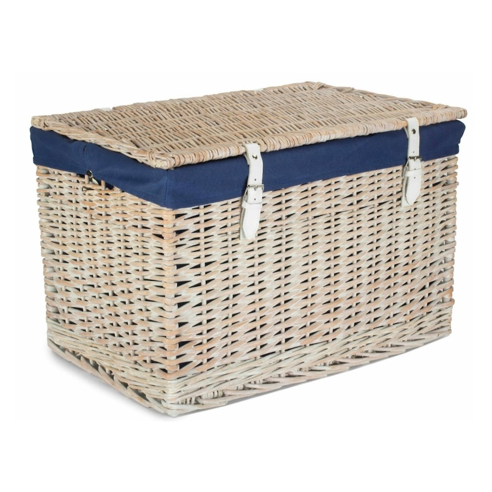 image 1 of 60cm White Wash Chest Wicker Picnic Basket with Cotton Lining Grey | Grey | One Size