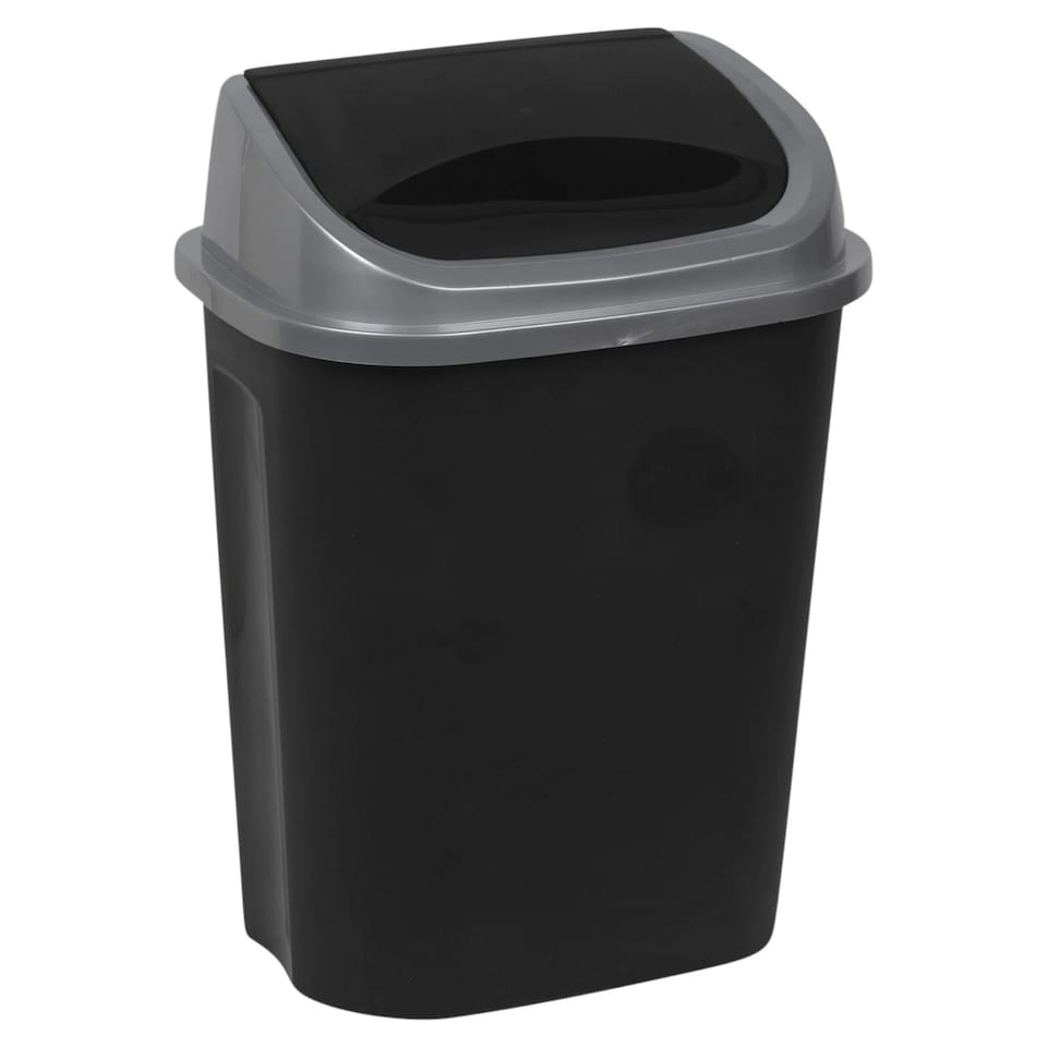image 1 of Plastic Swing Top Waste Bin Can Dustbin Black & Grey Home Office Kitchen | Black | Black | 25 Litre