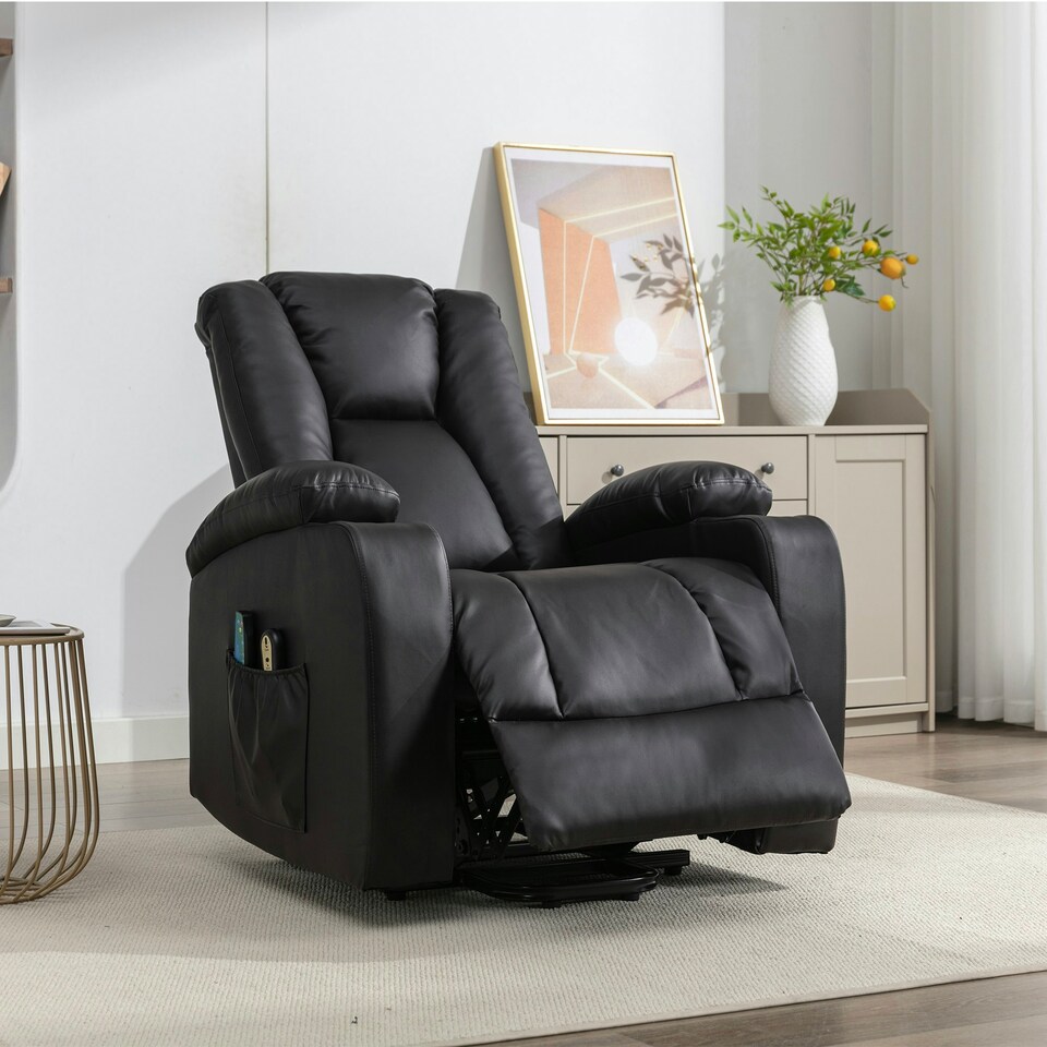 image 1 of Hartville Electric Lift Assist Riser Recliner with Massage and Heat - Black
