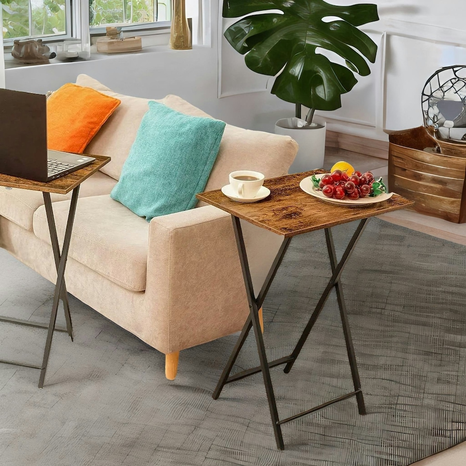 image 1 of Set of 2 Folding Tables Brown