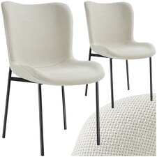Dining Chair Tessa - ergonomic high backrest, slim steel legs, soft fabric - Set of 2 White | Woven Fabric Off-White/Black