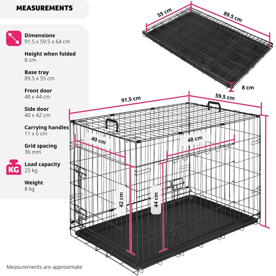 image 1 of Dog Crate Luna - foldable, robust steel mesh, double locked doors - 59.5x91.5x64cm