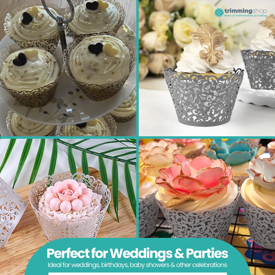 image 1 of Cupcake Wrappers Laser Cut Floral Design Paper Cup Holders - 25pcs