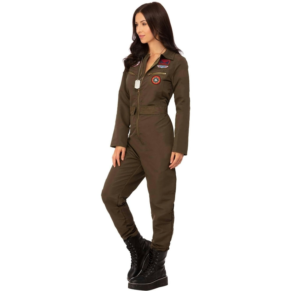 image 1 of Top Gun Womens/Ladies Costume Jumpsuit - Khaki Brown - 18 UK | Multi | 18