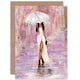 image 1 of Woman In The Rain With Umbrella Greetings Card