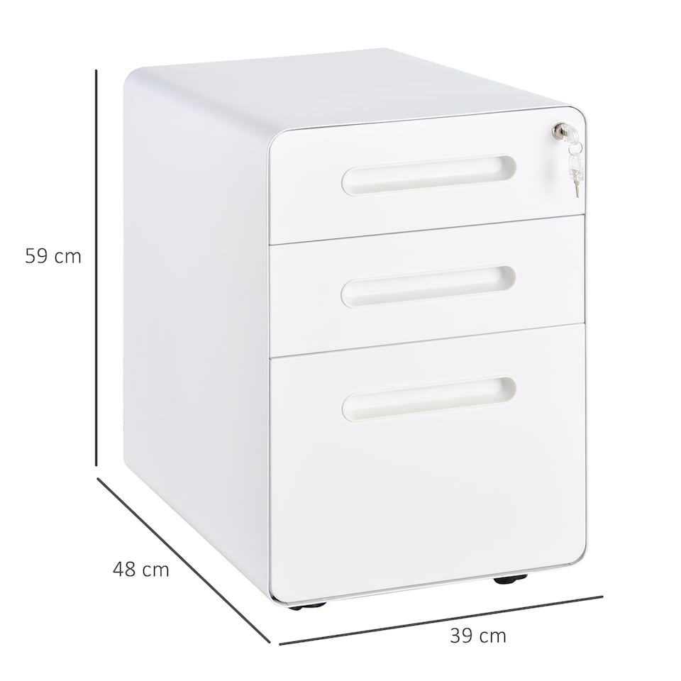 image 1 of Vinsetto Lockable File Cabinet with 3 Drawers, Vertical Office Drawer for A4, Letter, Legal Size, Anti-tilt Design, Pre-Assembled Body, White