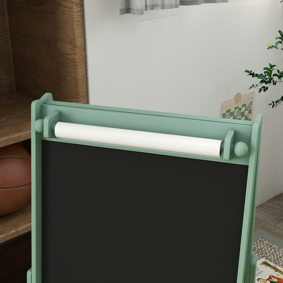 image 1 of AIYAPLAY Kids Easel with Paper Roll, 3 in 1 Art Easel Blackboard, Whiteboard 