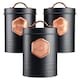 image 1 of Cooks Professional 3 Piece Kitchen Storage Set – Tea, Coffee & Sugar Cannisters | Black | Black & Copper | 3