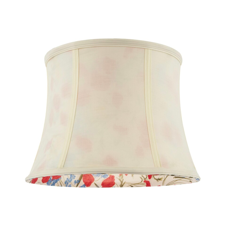image 1 of Classic Curved Cream Cotton Drum Shade with Blue and Red Floral Inner Cream