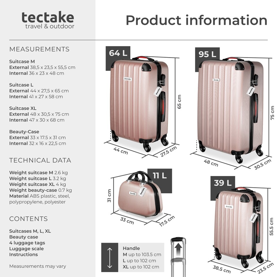image 1 of Suitcase Set Cleo - 3 suitcases, 1 beauty case, including luggage scales and tags | Gold | rose gold | 1